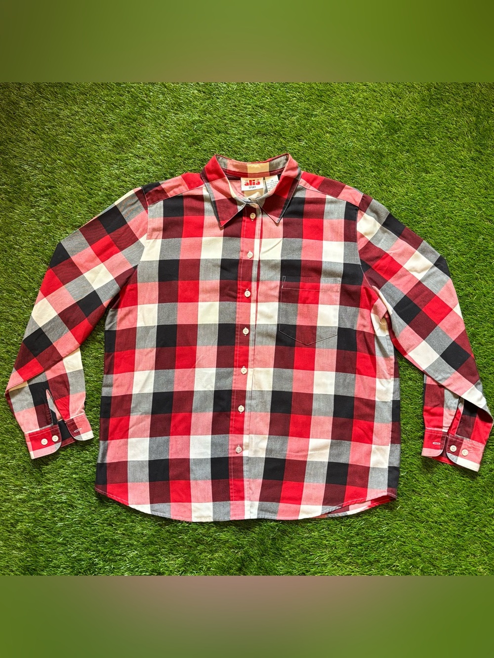 Alia Sport Red Black Plaid Button Up Shirt Size 14